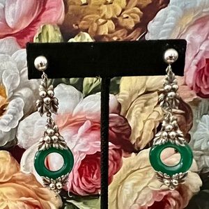 Vintage German Art Deco Berry & Leaf Chrysoprase earrings